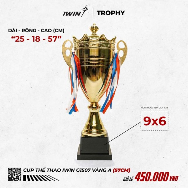 Cúp Thể Thao Kim Loại iWin G1507 Vàng (Size A) – Cao 57cm, Mạ Vàng Sang Trọng